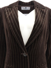 Velour Stripe Pattern Jacket Brown