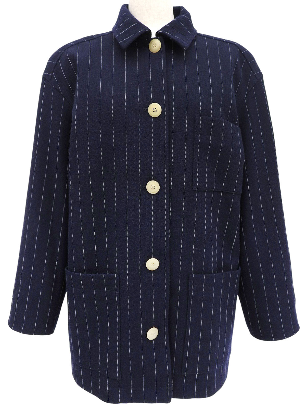 海军蓝羊毛条纹外套