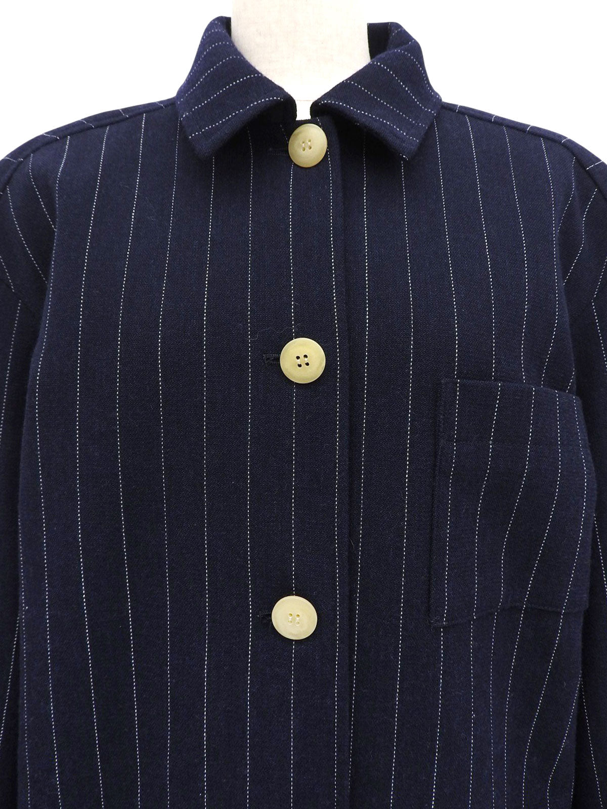 海军蓝羊毛条纹外套