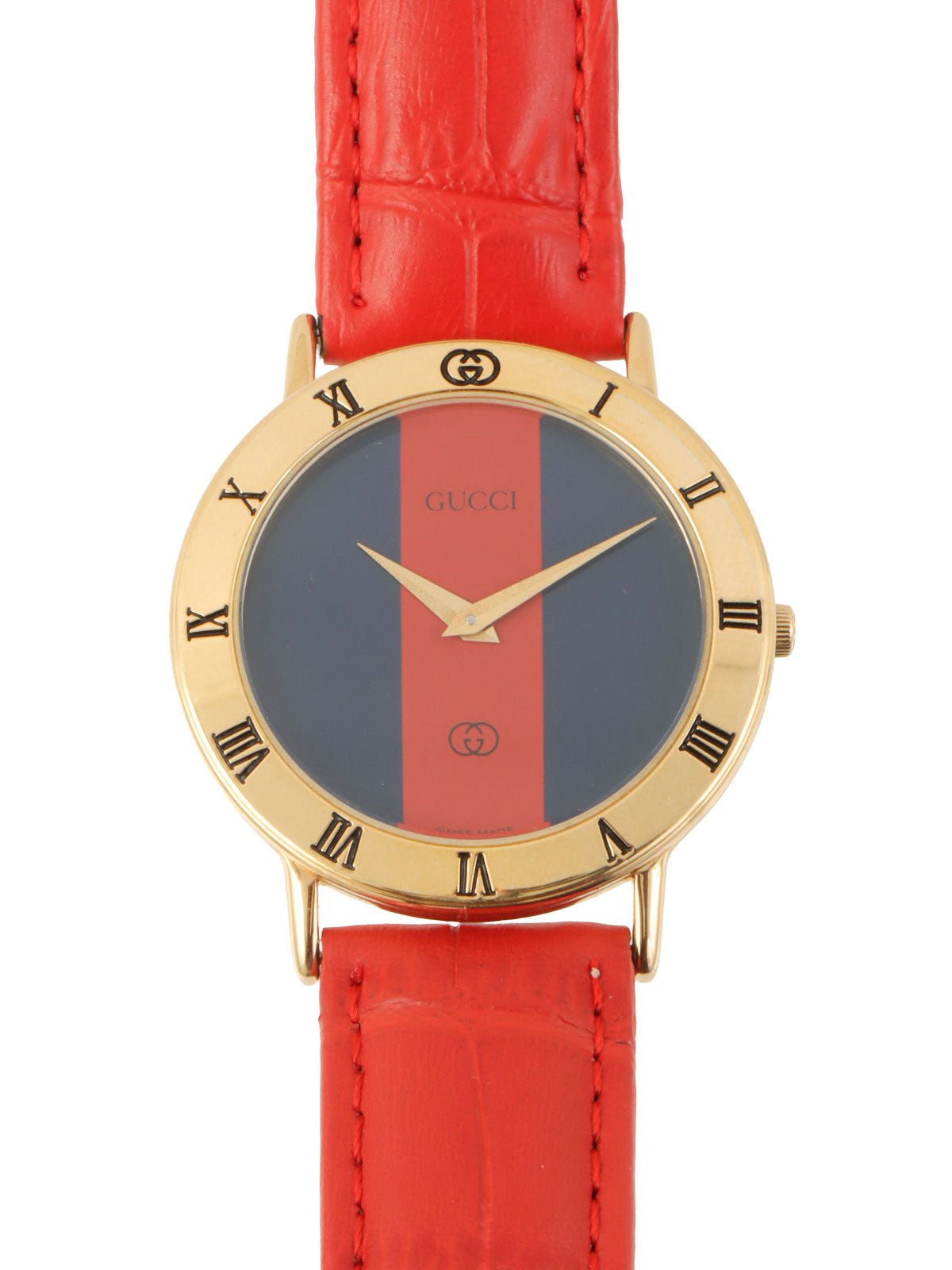 シェリーラウンドロゴフェイスウォッチ レッド/ゴールド