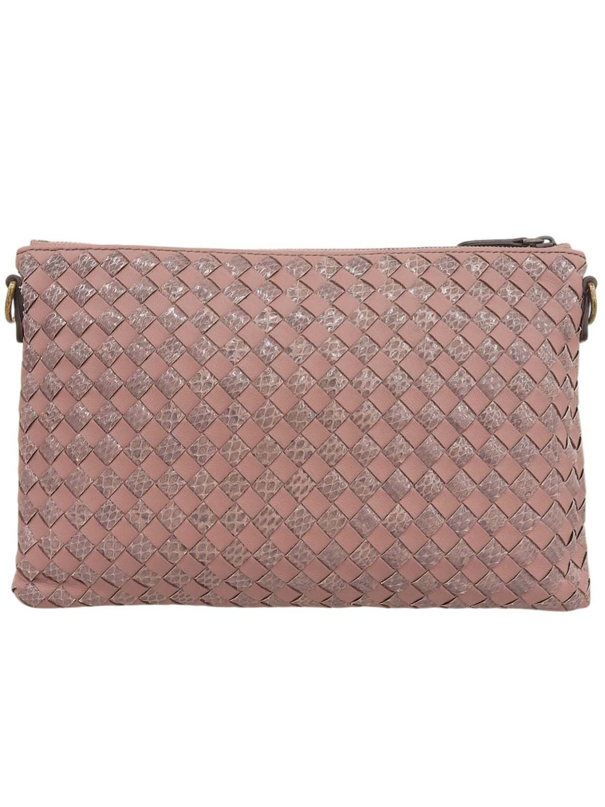 パイソンレザーコンビチェーンショルダーバッグ ピンク