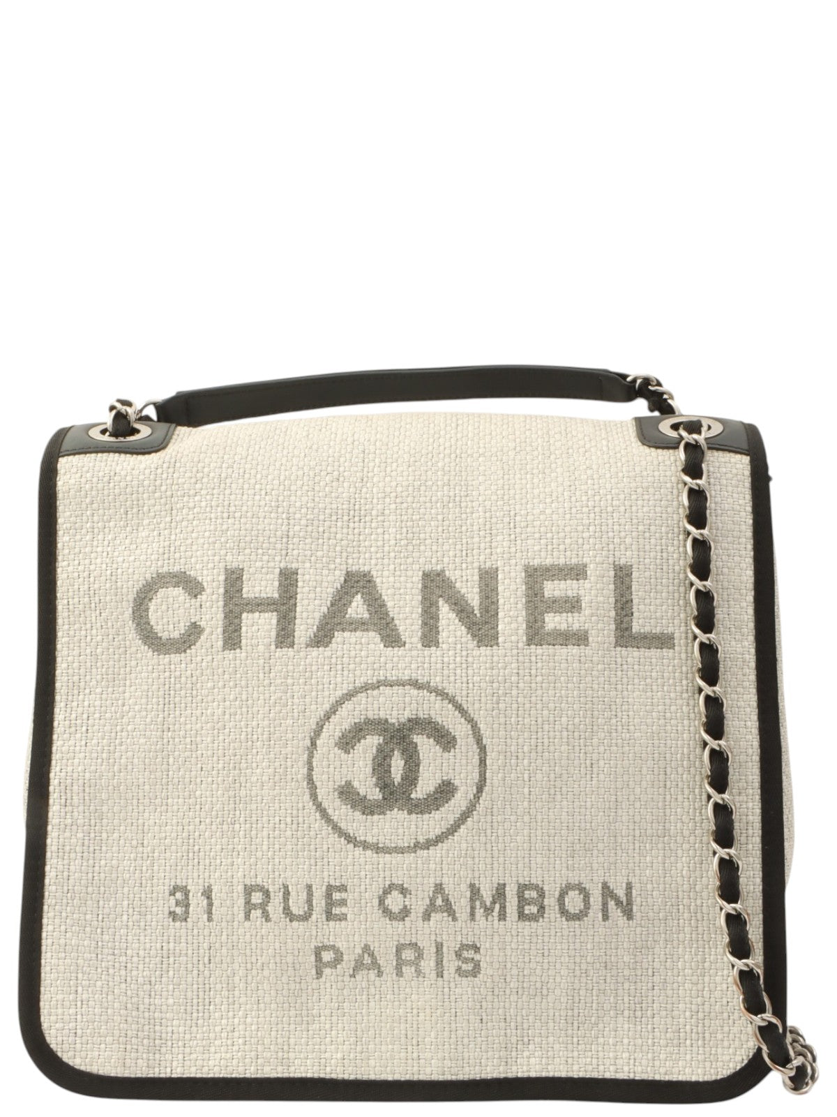 Made around 2015, Raffia Deauville Chain Shoulder Bag Light Gray/Black