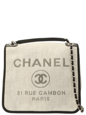 Made around 2015, Raffia Deauville Chain Shoulder Bag Light Gray/Black
