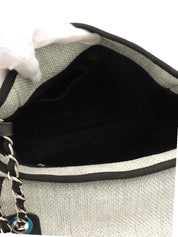 Made around 2015, Raffia Deauville Chain Shoulder Bag Light Gray/Black