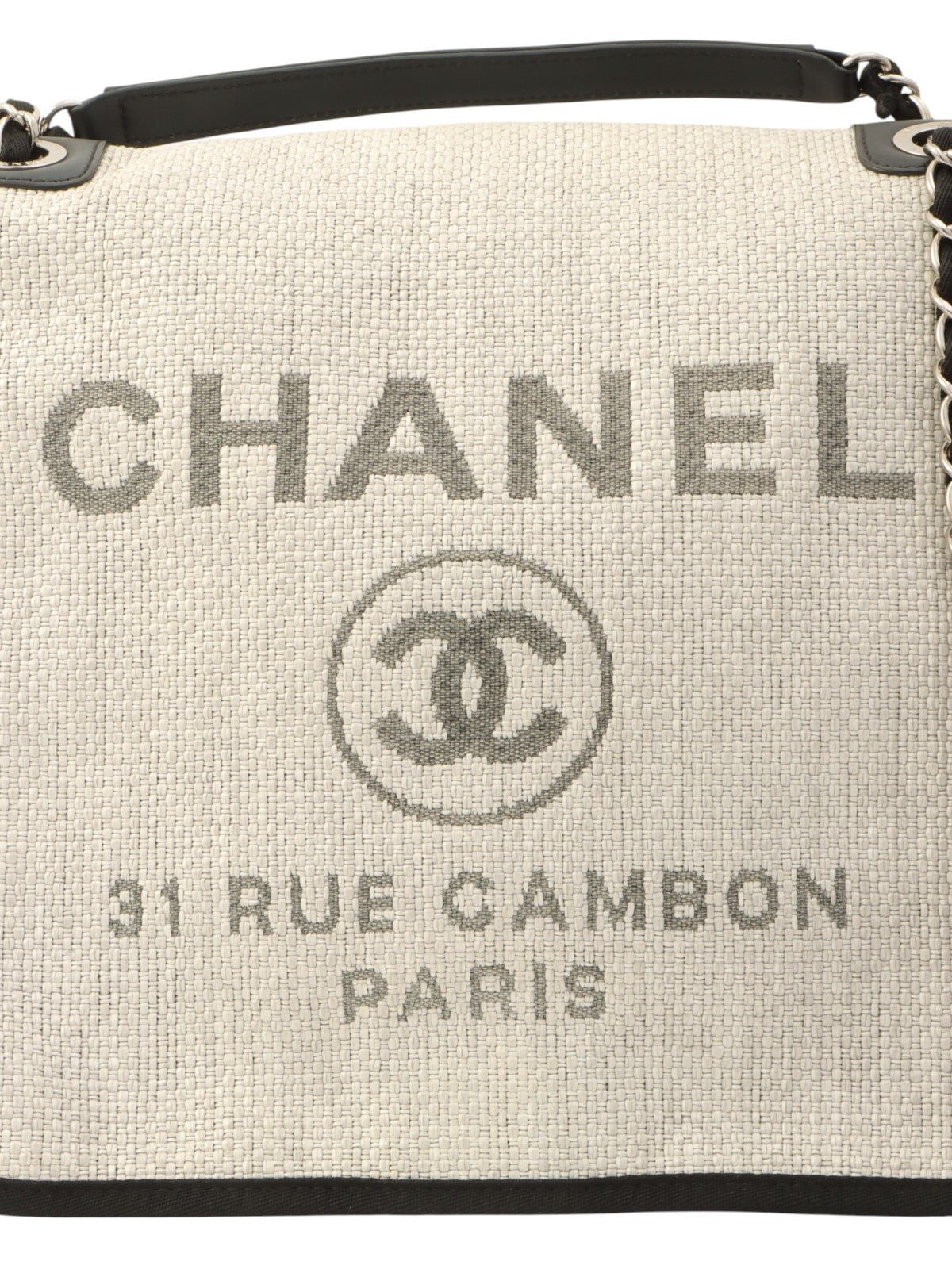 Made around 2015, Raffia Deauville Chain Shoulder Bag Light Gray/Black