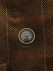 棕色丝绒格纹图案Logo纽扣夹克