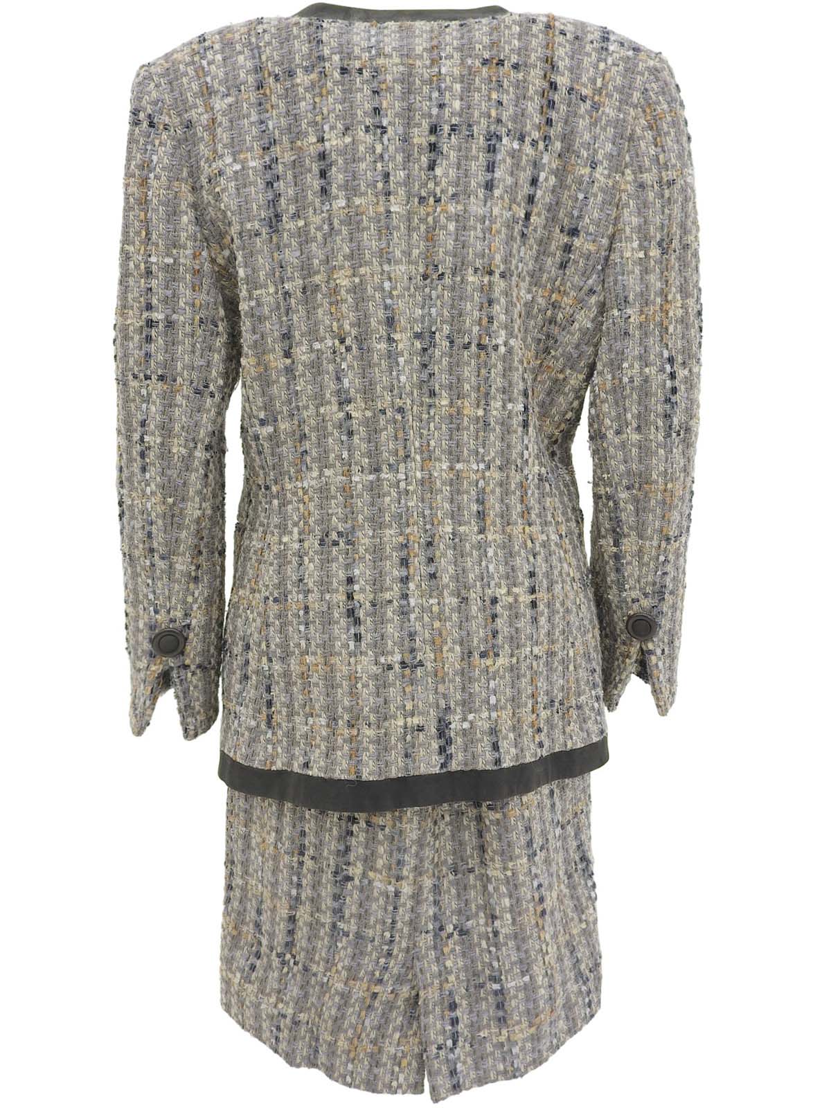 灰色/多色斜纹软呢无领套装