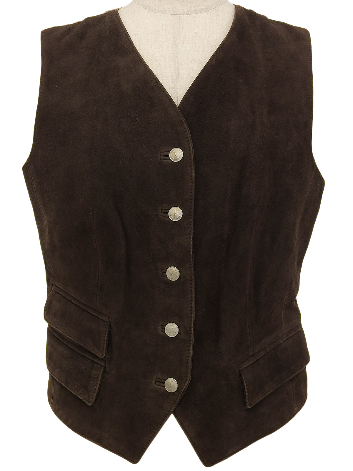 Logo Button Suede Leather Combination Vest Brown/Other
