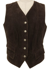 Logo Button Suede Leather Combination Vest Brown/Other