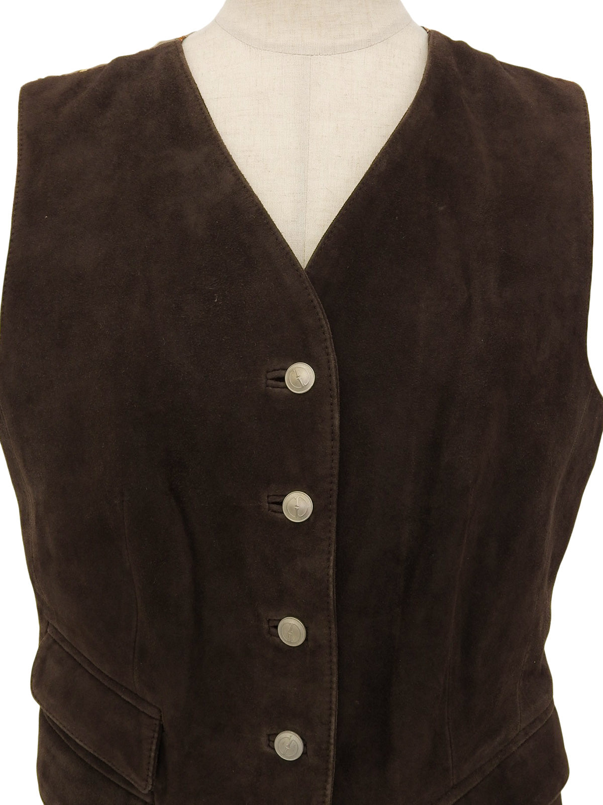 Logo Button Suede Leather Combination Vest Brown/Other