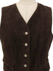 Logo Button Suede Leather Combination Vest Brown/Other