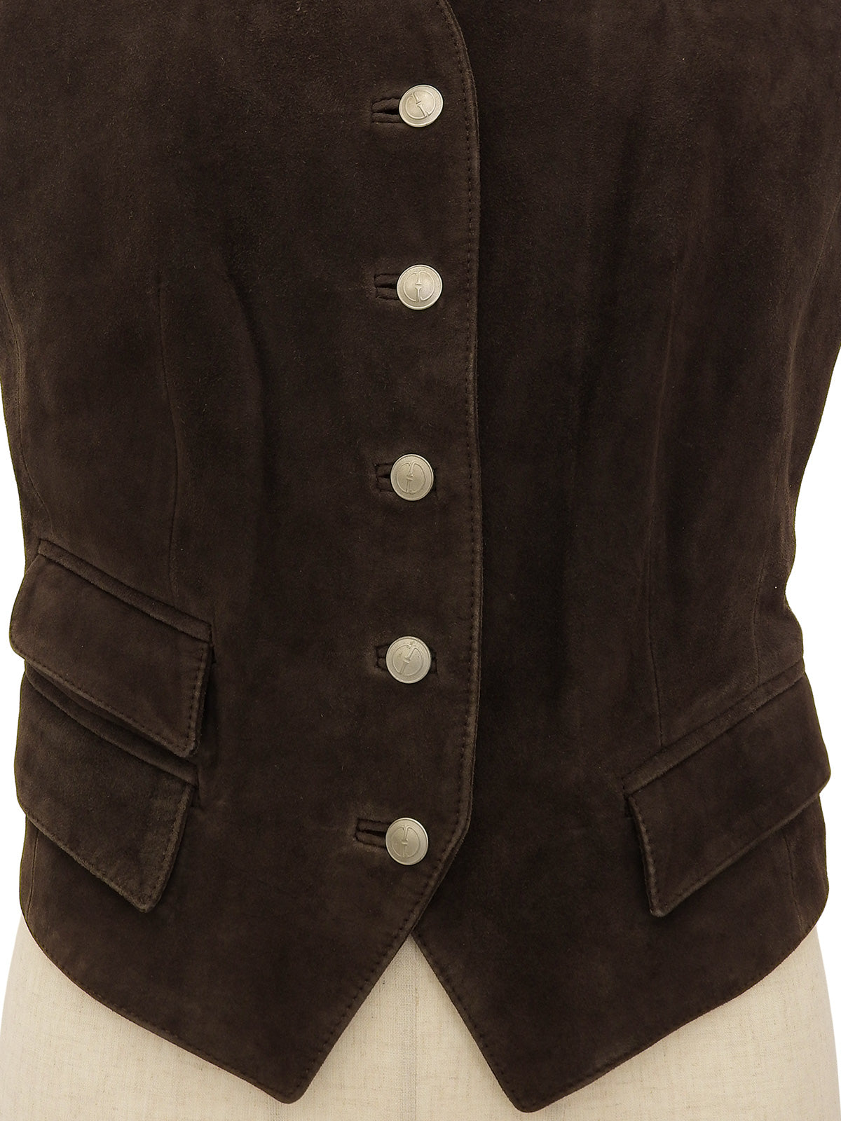 Logo Button Suede Leather Combination Vest Brown/Other