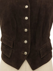 Logo Button Suede Leather Combination Vest Brown/Other