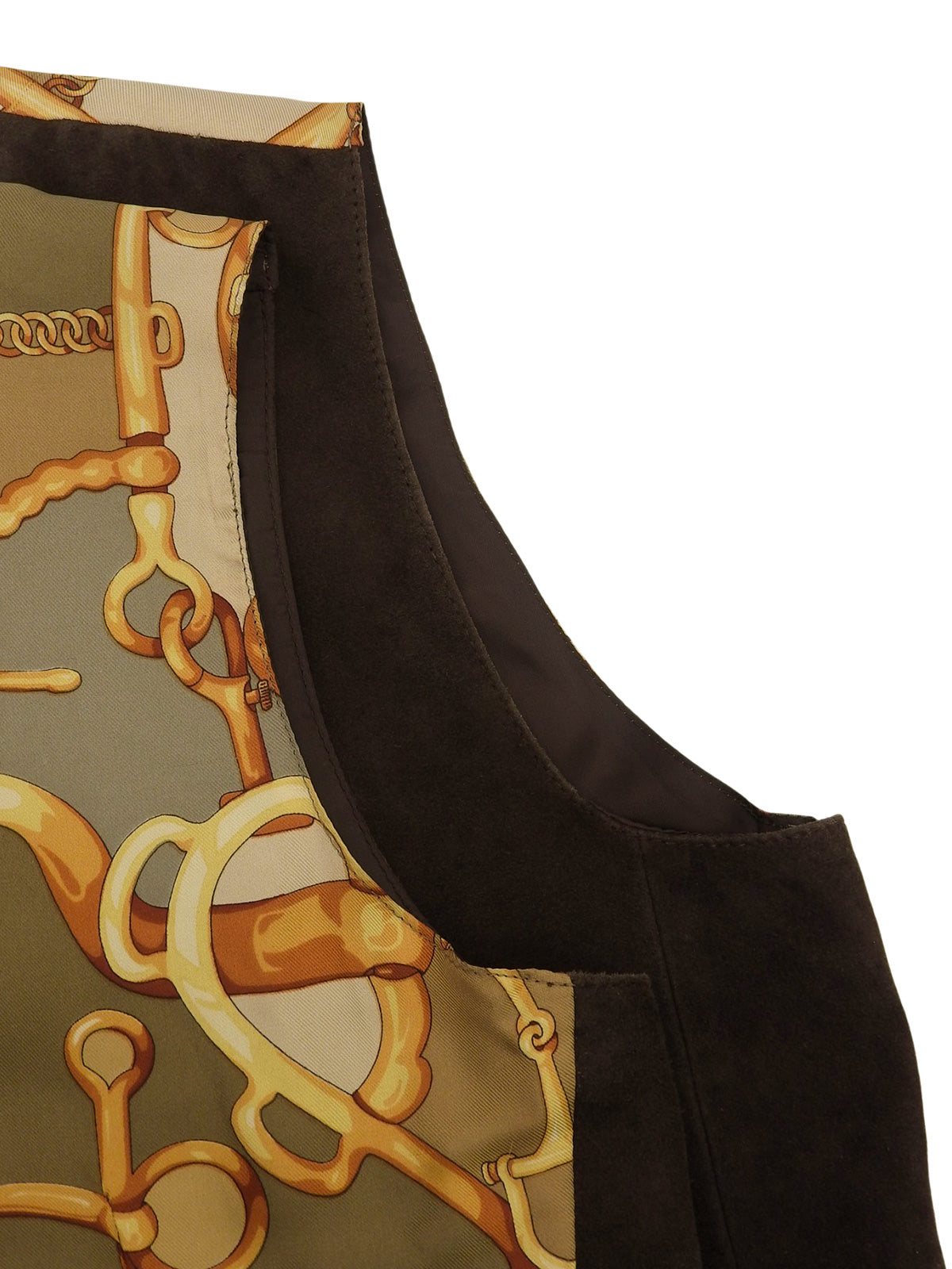 Logo Button Suede Leather Combination Vest Brown/Other