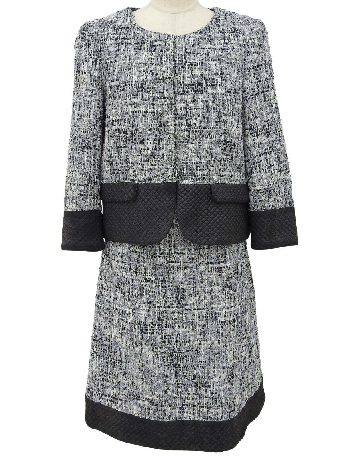 Tweed quilted combination set in grey/black