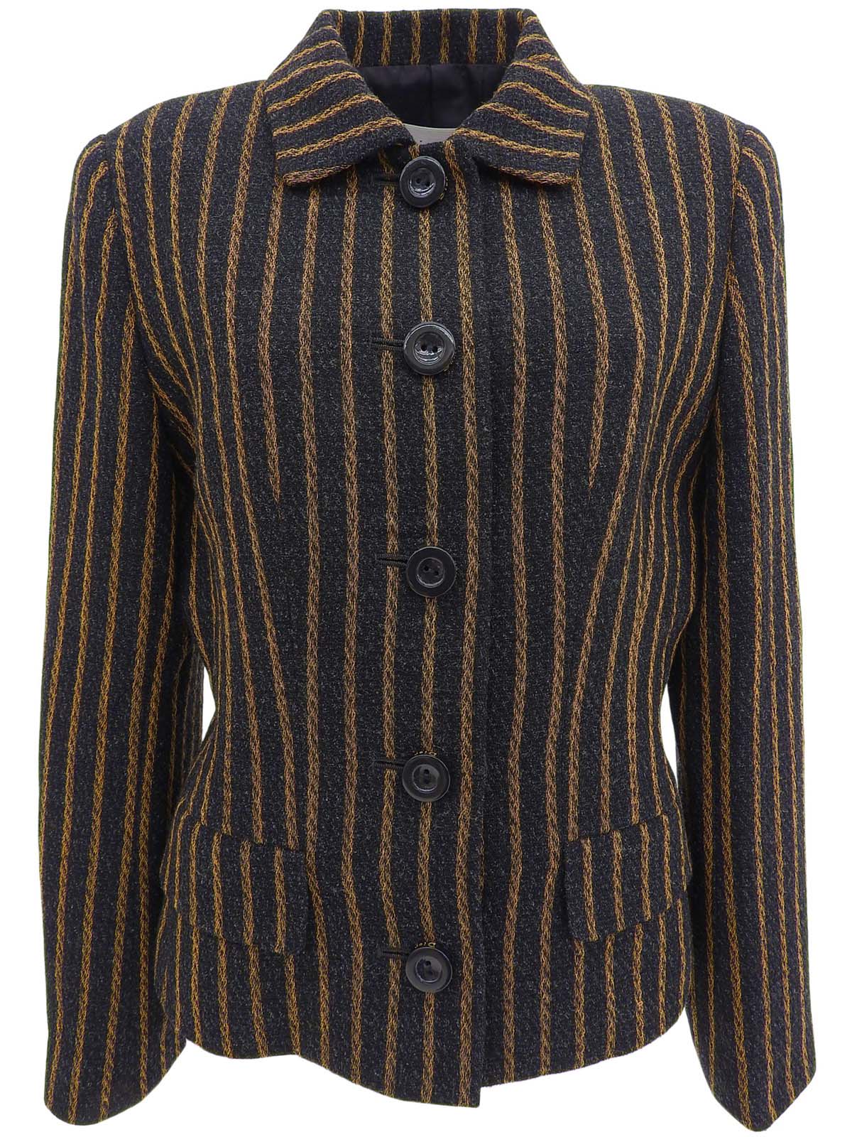 ストライプパターンロゴボタンジャケット ブラック/オレンジ