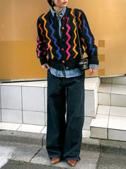 黑色/多色锯齿形Logo纽扣开衫