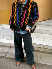 黑色/多色锯齿形Logo纽扣开衫