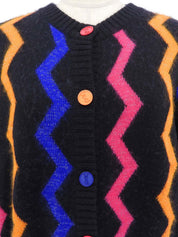 ジグザグロゴボタンカーディガン ブラック/マルチ