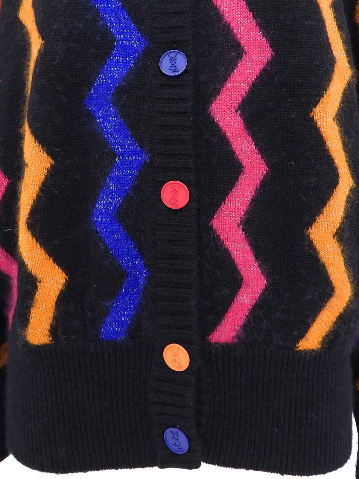 ジグザグロゴボタンカーディガン ブラック/マルチ