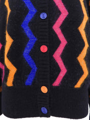 ジグザグロゴボタンカーディガン ブラック/マルチ