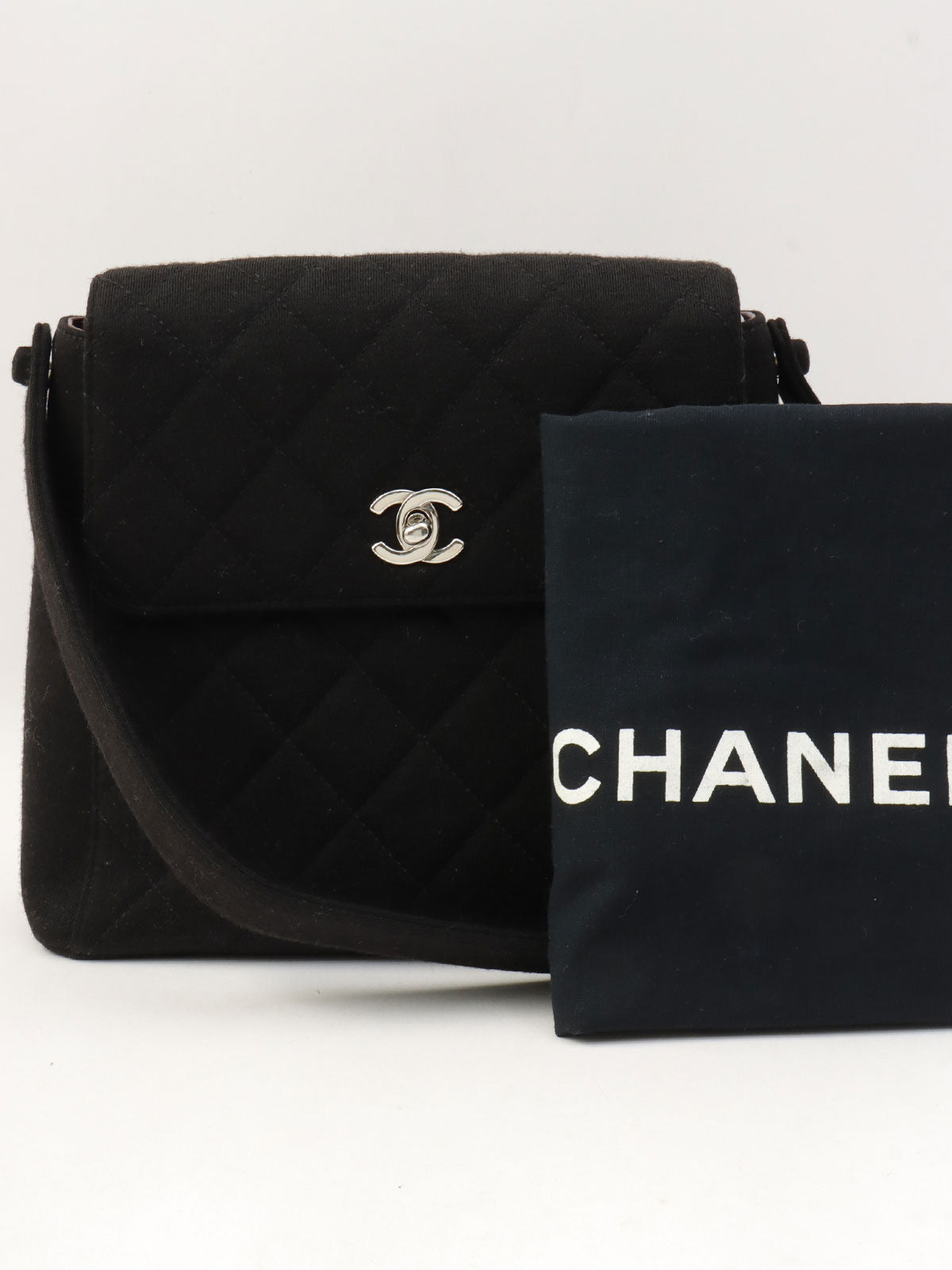 Circa 1998 Cotton CC Turnlock Shoulder Bag Black