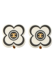 2002 Camellia Motif CC Mark Earrings White/Black