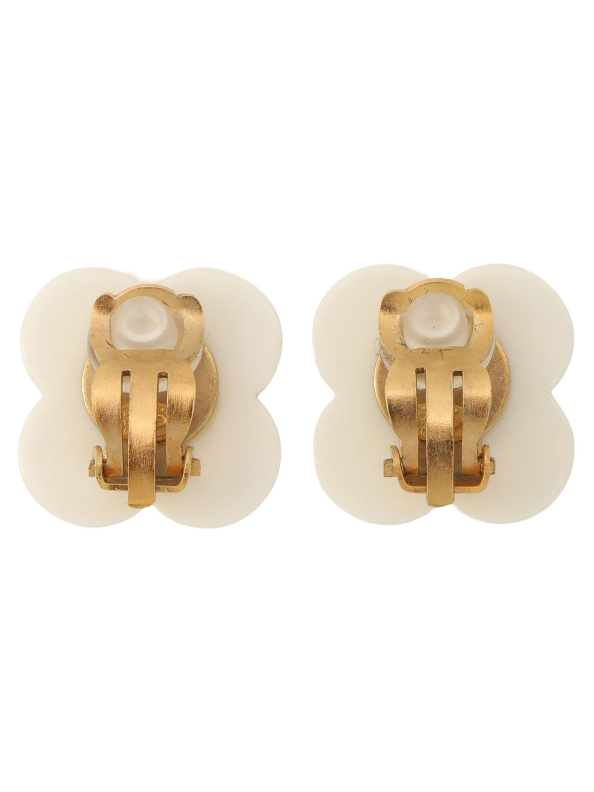 2002 Camellia Motif CC Mark Earrings White/Black