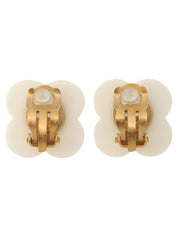 2002 Camellia Motif CC Mark Earrings White/Black