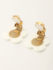 2002 Camellia Motif CC Mark Earrings White/Black
