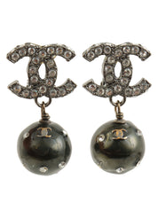 2003 Rhinestone CC Mark Ball Swing Earrings in Gunmetal