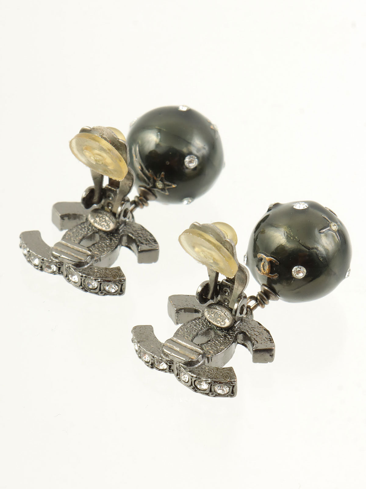 2003 Rhinestone CC Mark Ball Swing Earrings in Gunmetal