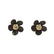 2002 Rhinestone Flower Motif CC Mark Earrings, Black