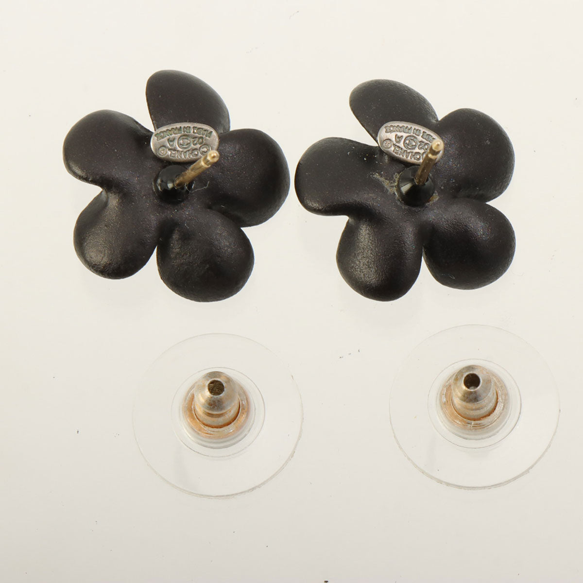 2002 Rhinestone Flower Motif CC Mark Earrings, Black