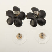 2002 Rhinestone Flower Motif CC Mark Earrings, Black
