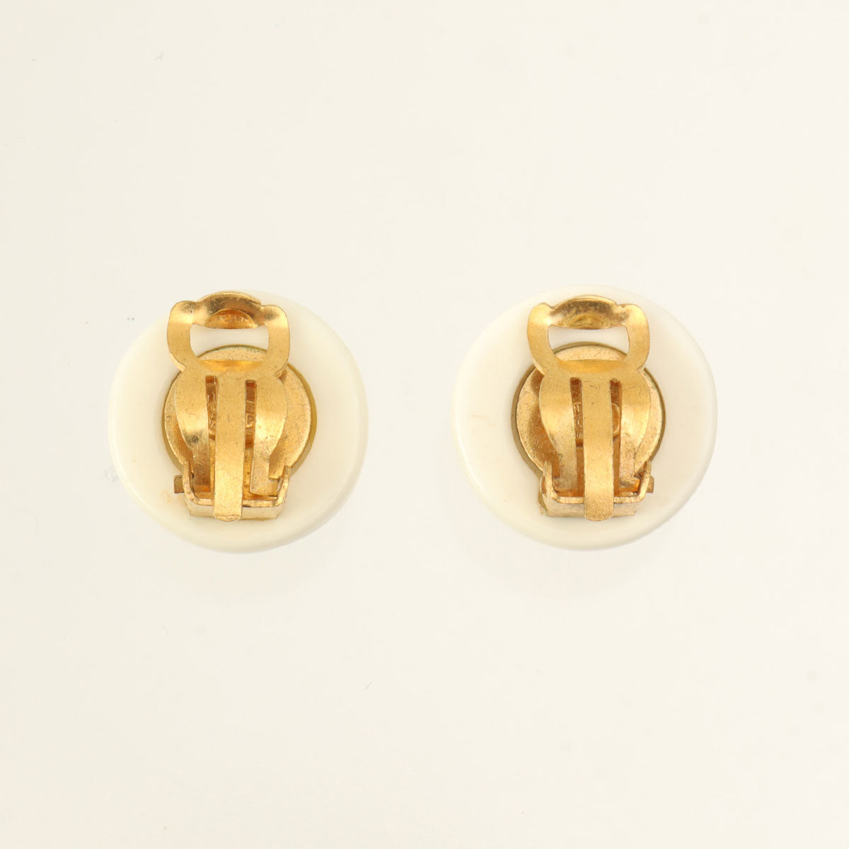 2001 Round CC Mark Earrings, White
