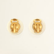 2001 Round CC Mark Earrings, White