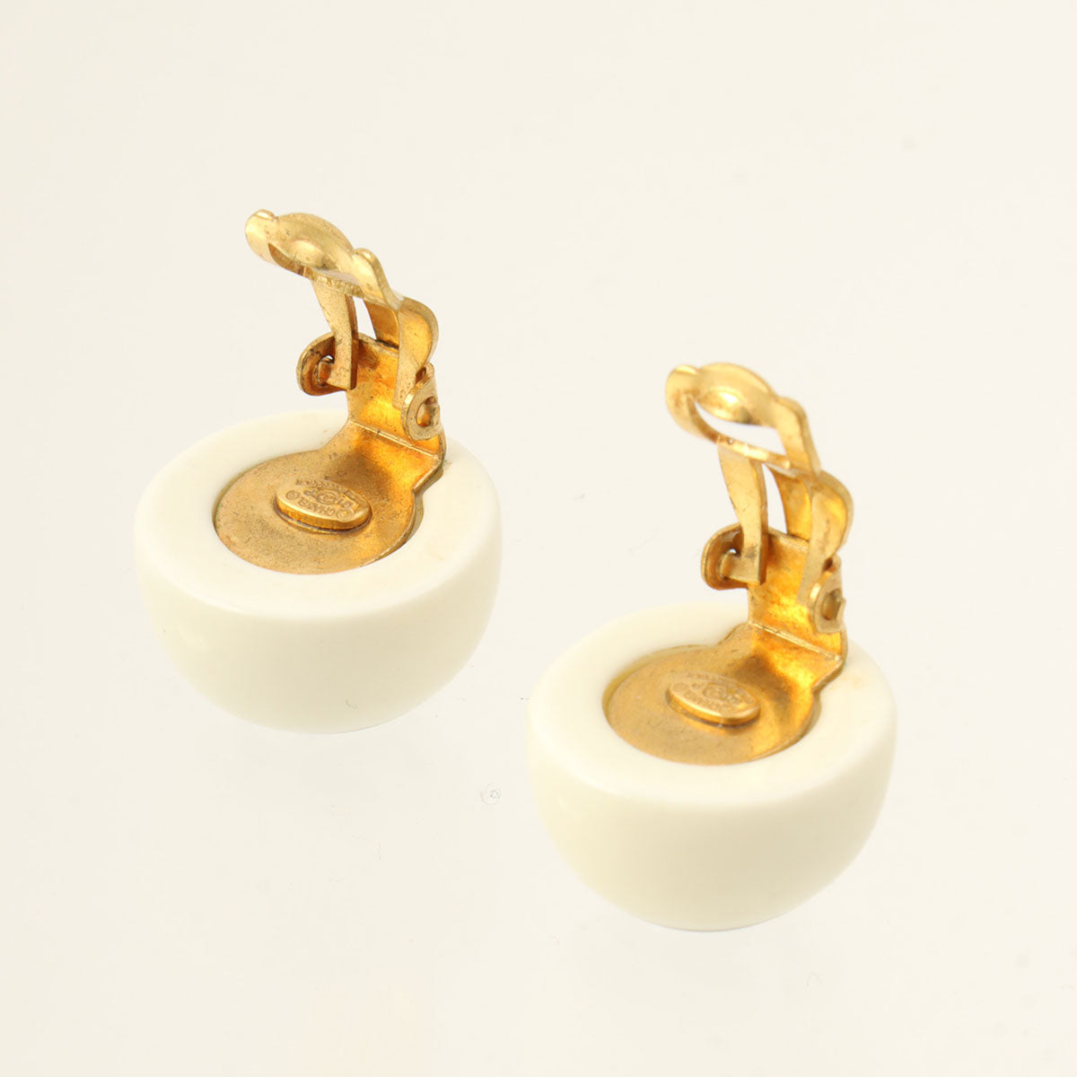2001 Round CC Mark Earrings, White