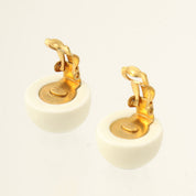 2001 Round CC Mark Earrings, White