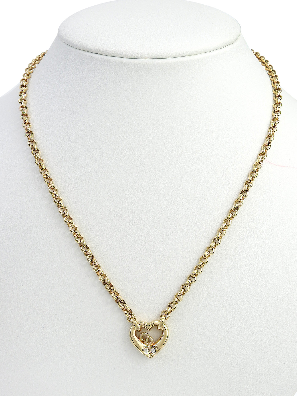 ラインストーンハートモチーフロゴネックレス ゴールド