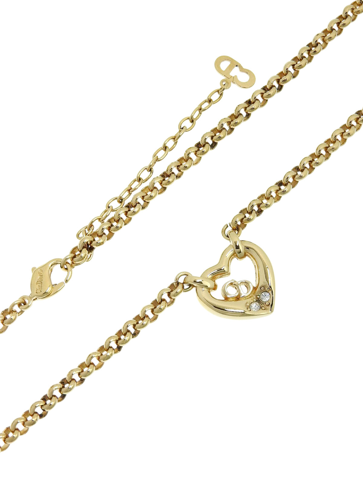 ラインストーンハートモチーフロゴネックレス ゴールド