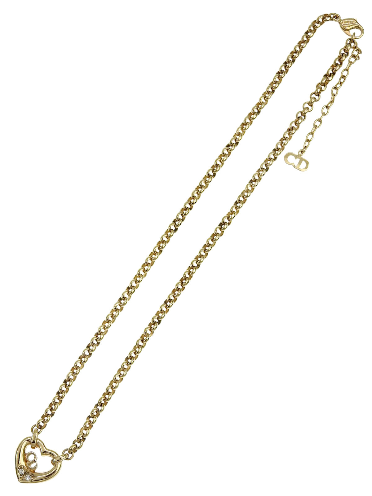 ラインストーンハートモチーフロゴネックレス ゴールド