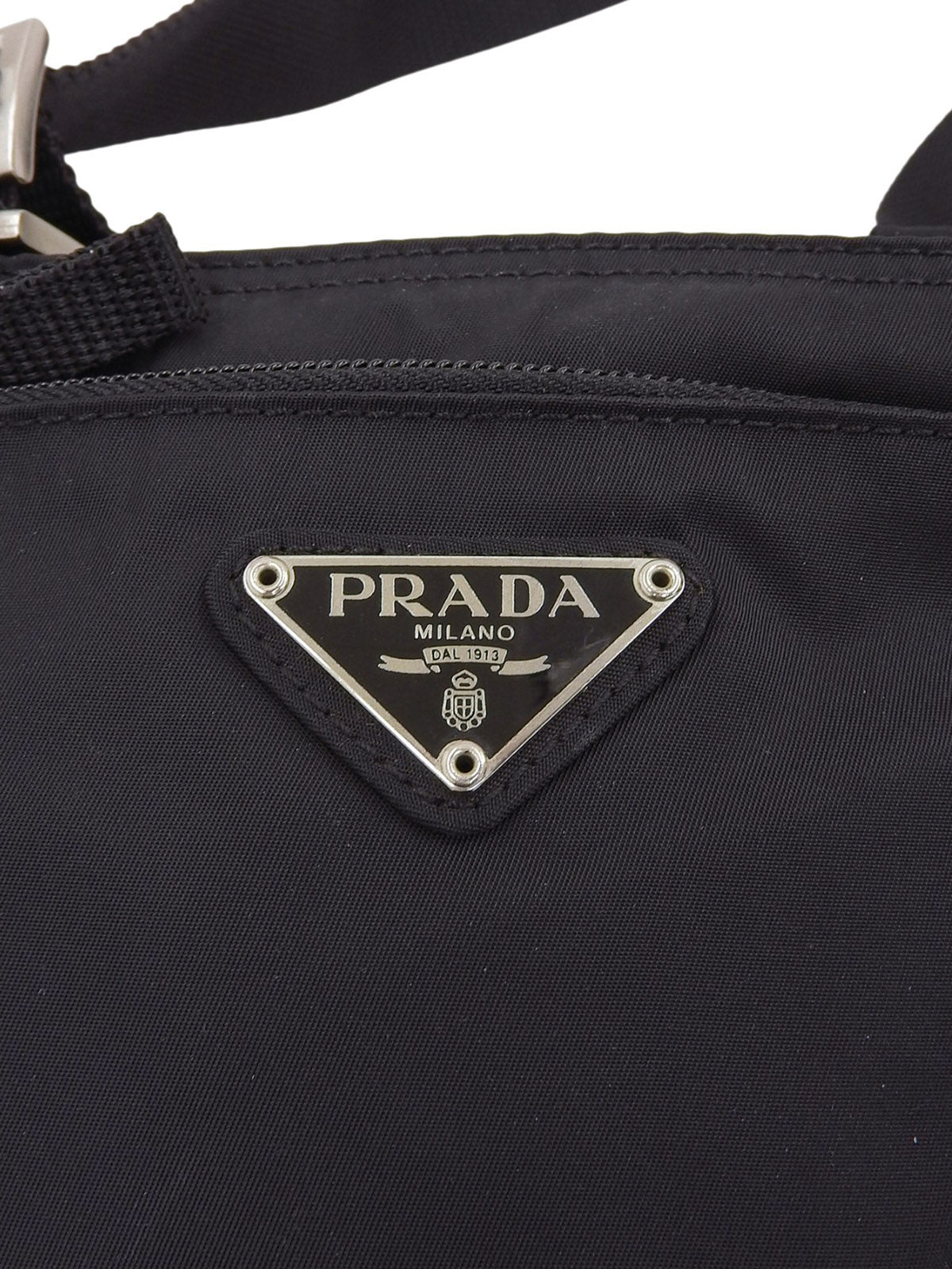 Nylon logo plate shoulder bag in black