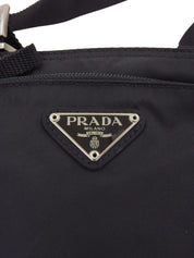 Nylon logo plate shoulder bag in black