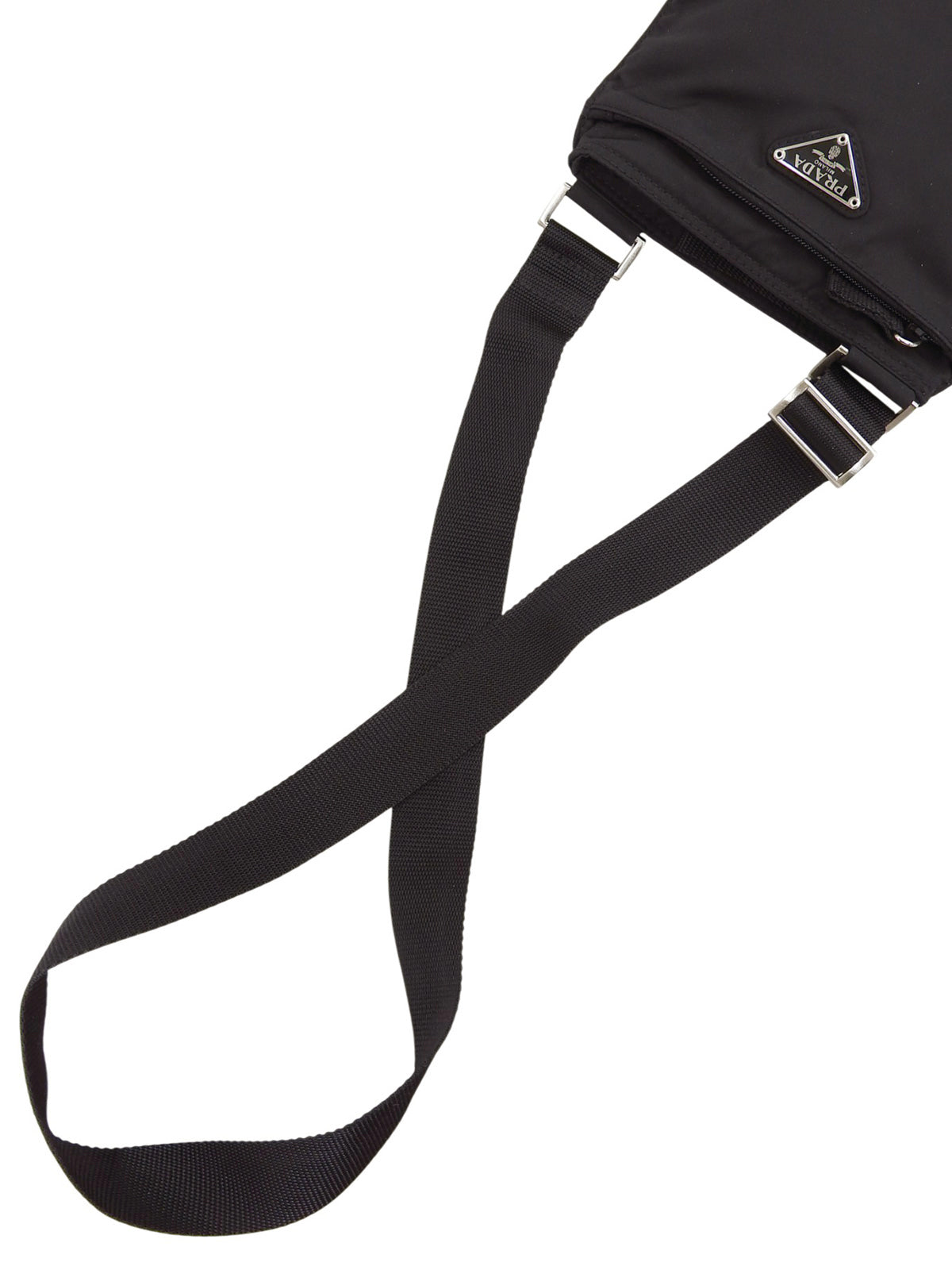 Nylon logo plate shoulder bag in black