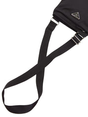 Nylon logo plate shoulder bag in black