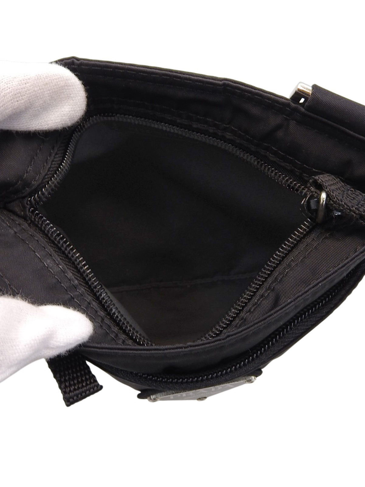 Nylon logo plate shoulder bag in black