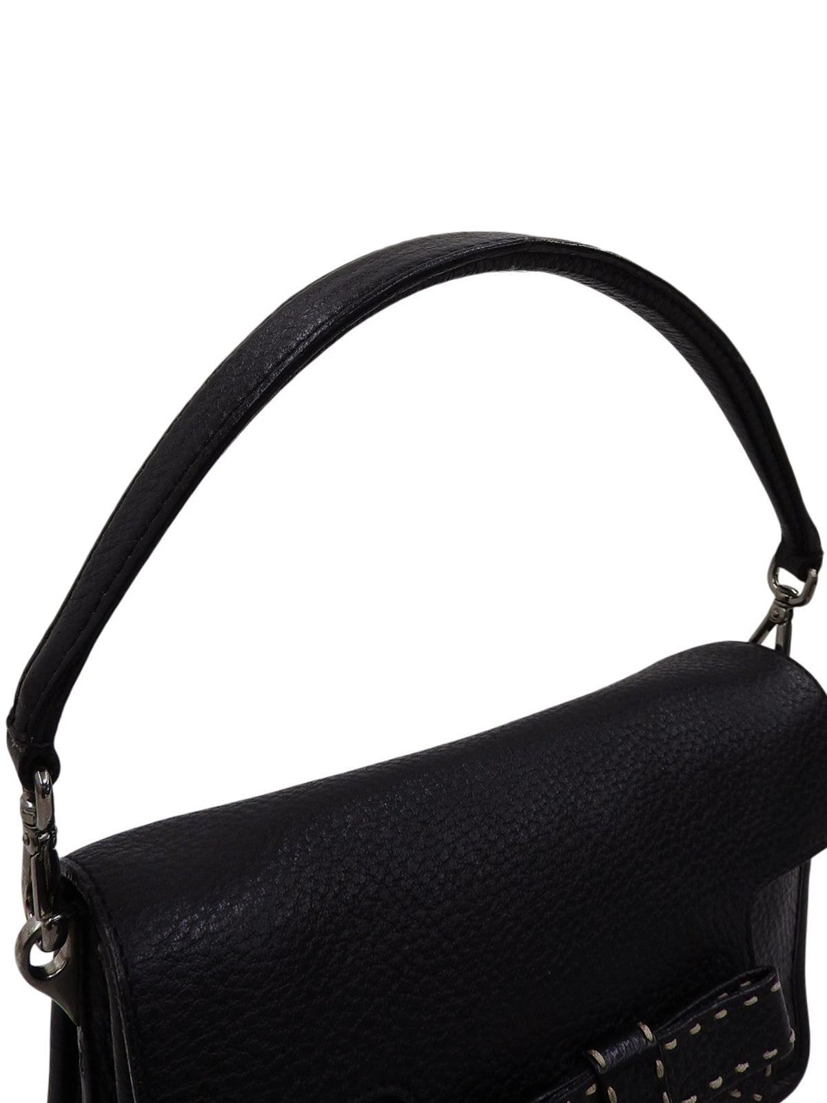 リボンモチーフロゴプレートハンドバッグ ブラック