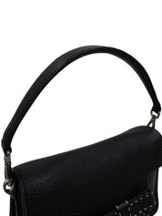 リボンモチーフロゴプレートハンドバッグ ブラック