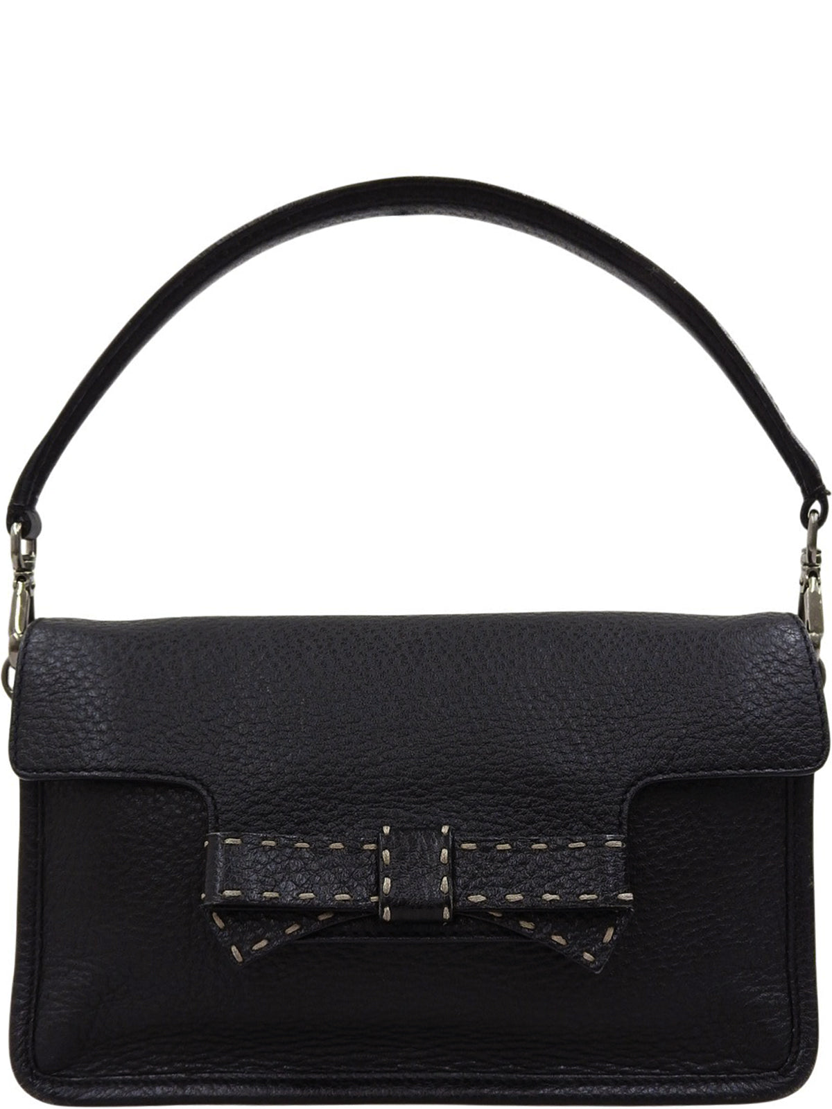 リボンモチーフロゴプレートハンドバッグ ブラック